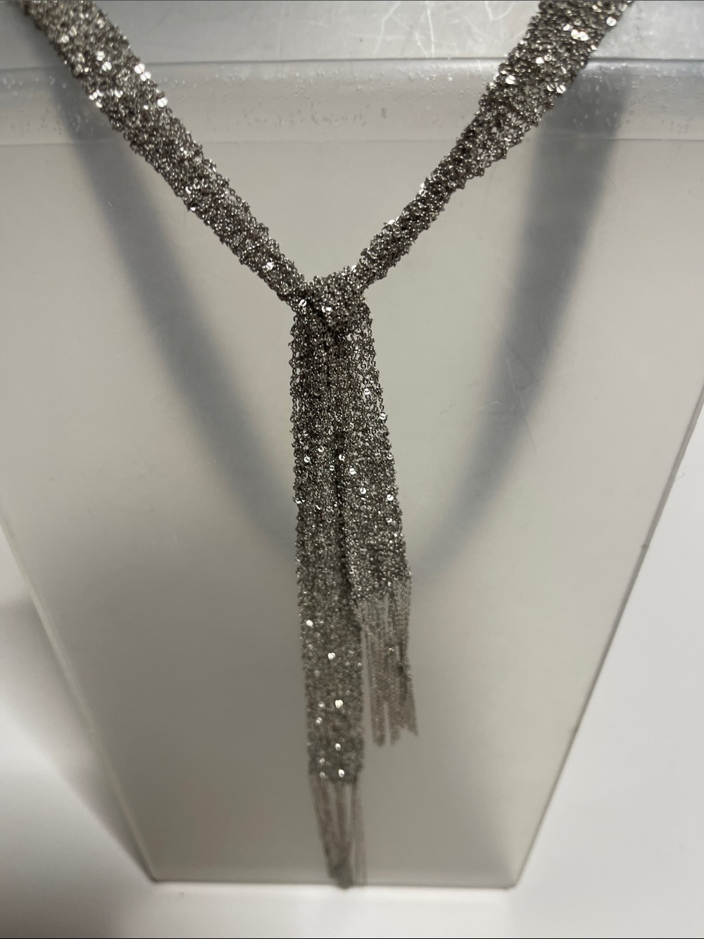 Ross and Simmons Sparkling Silver Fringed Tie Necklace - Women Jewelry